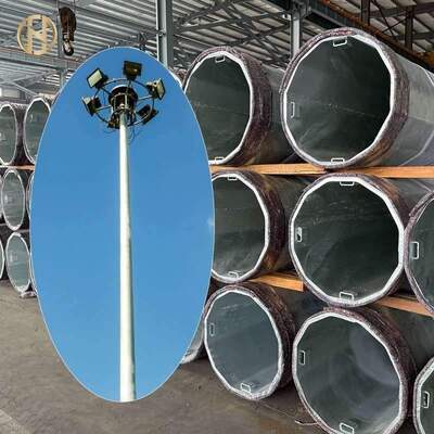 شراء إضاءة الصدر العالي 25m 30m 35m ارتفاع الفولاذ ثمانية الأطراف قطب الضوء المغلف مع رفع جهاز خفض مصابيح الفيضانات online manufacture