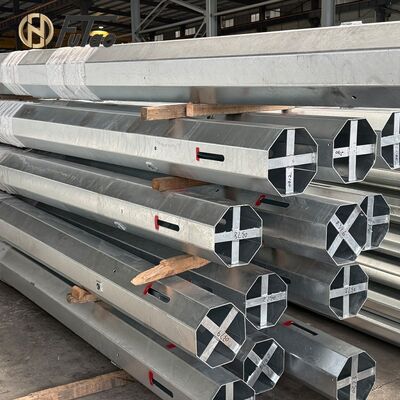 يشتري 12m 40ft Q460 Hot-Dip Galvanized Octagonal Steel Utility Pole ️ قطب توزيع الطاقة ذو 3 أجزاء مزدوجة مع تعزيز عابر داخلي online manufacture